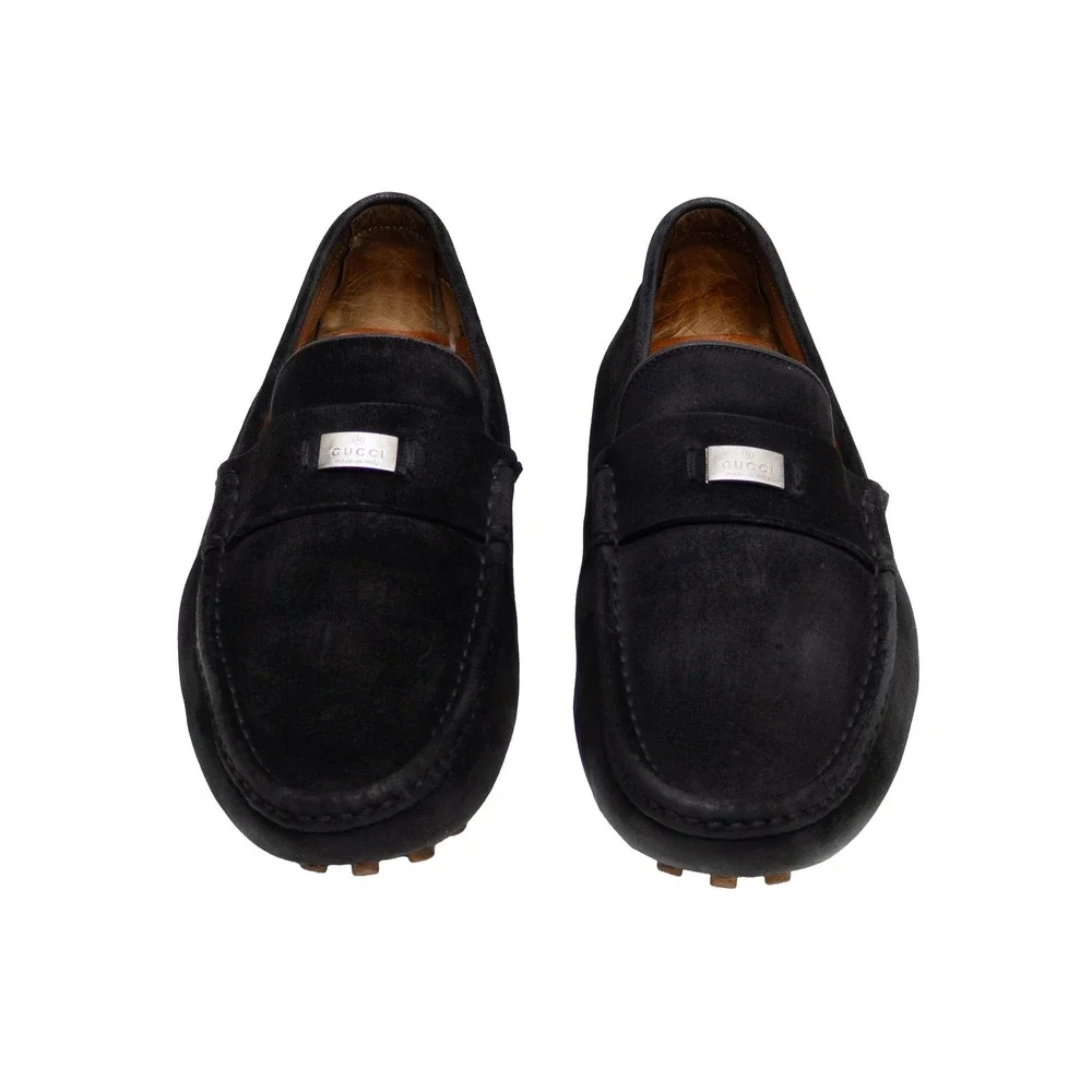 Gucci Men Black Suede Driving Loafers UK 9.5 US 10 EU 43.5 Moccasin Italy